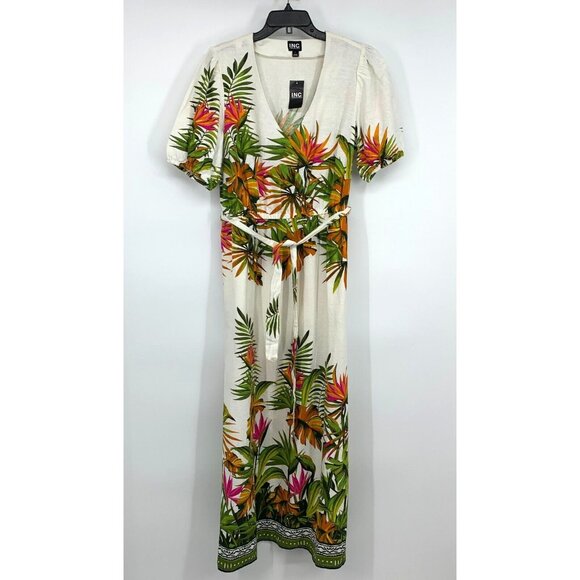 INC Maxi Dress Floral Print Linen Blend Tie Waist Pockets NWT - Picture 5 of 15